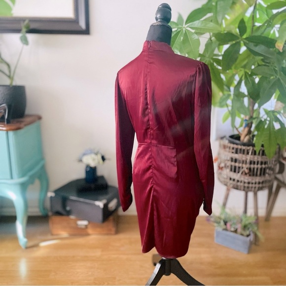 Fashion Nova Raise Your Glass Satin Drape Mini Dress in Deep Red Wine Size M - Picture 6 of 13